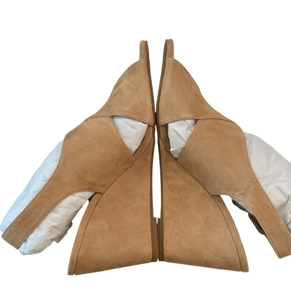 Pelle Moda Rina-Su Latte Suede Wedge Sandals Tan‎ Slingback Buckle Womens 9.5M